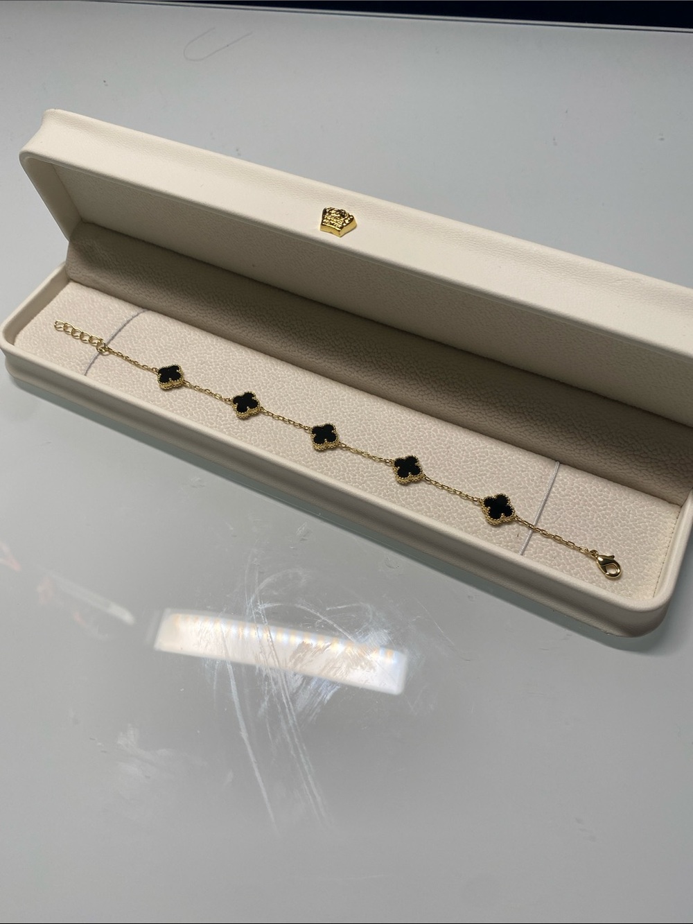Brand new 18 k plated Gold Bracelet with Black Clover Motifs